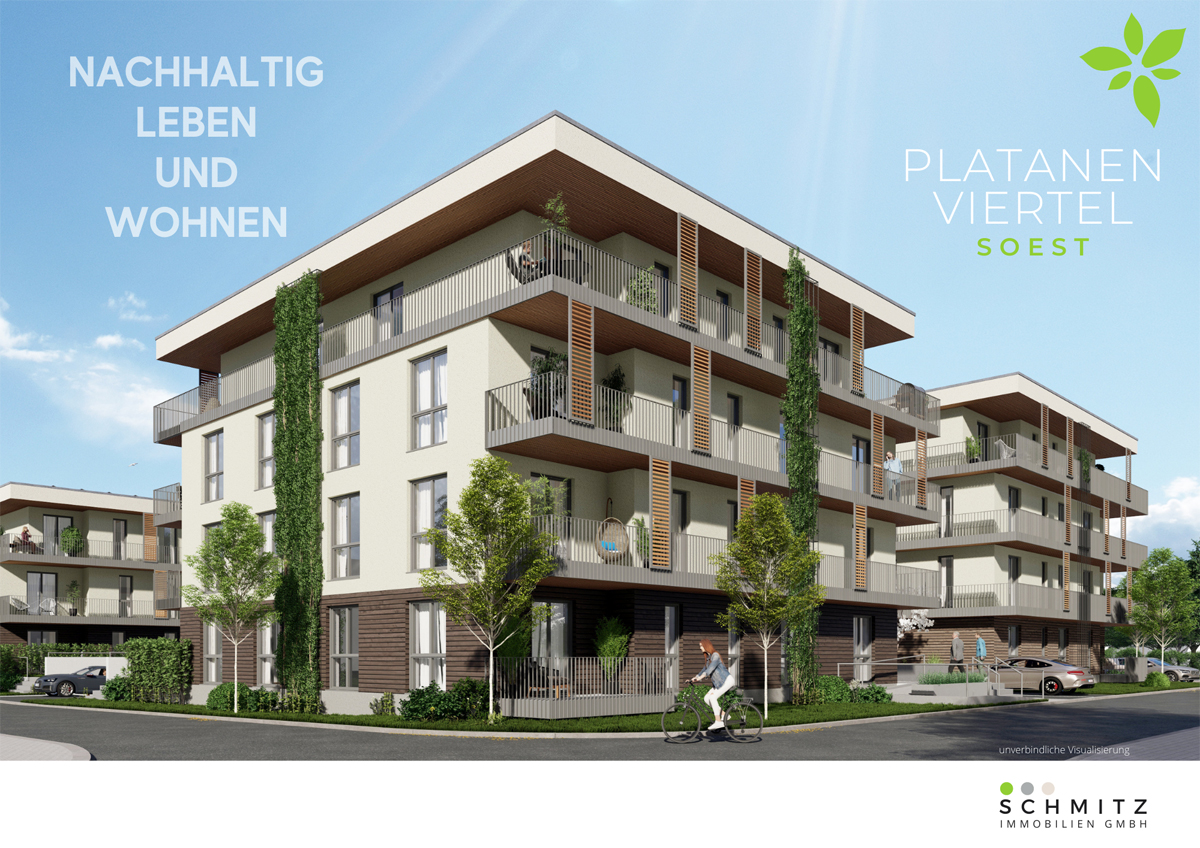 Gebäude Platanen Viertel Soest. Visualisierung